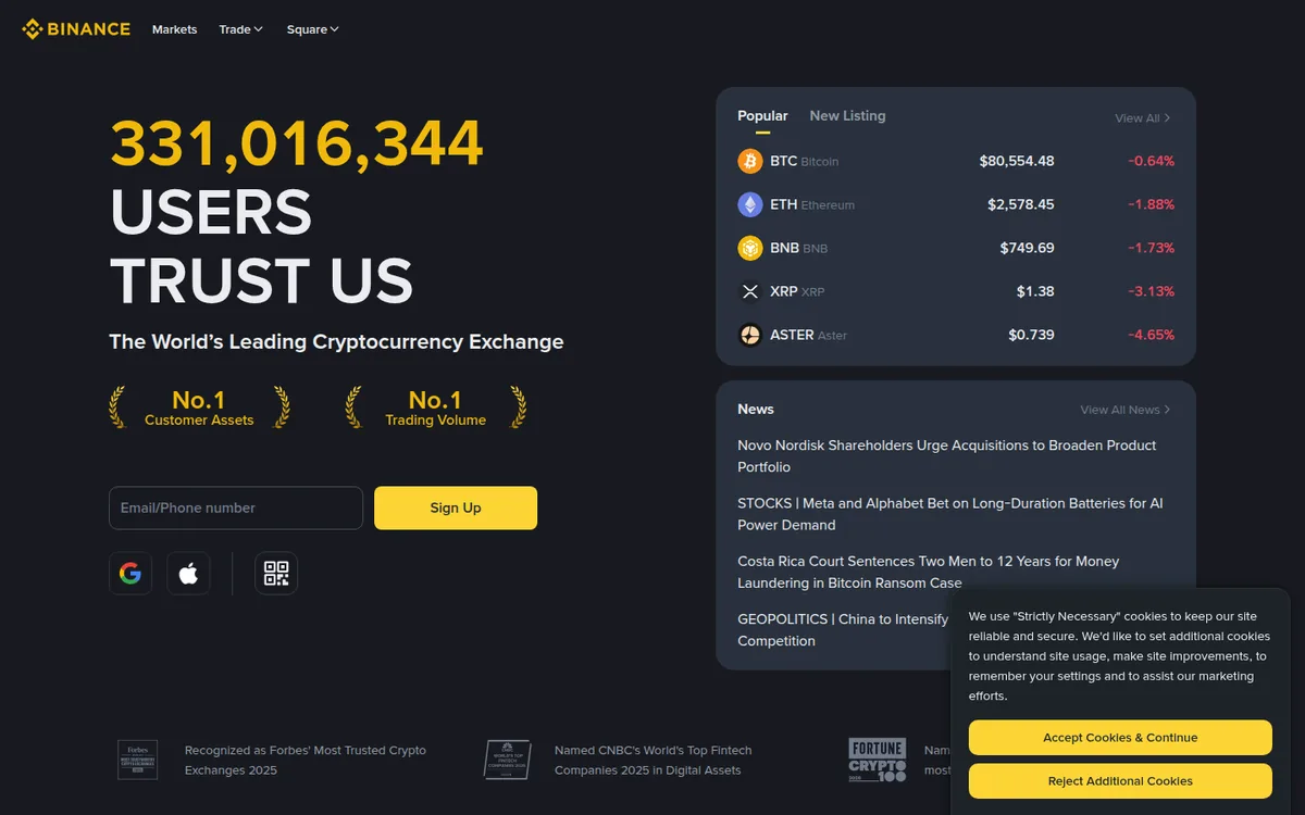 Screenshot: Binance Card homepage