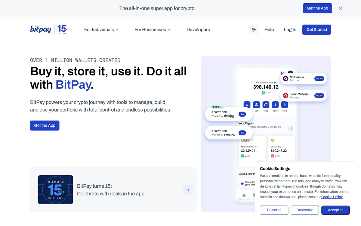 Screenshot: BitPay Card homepage