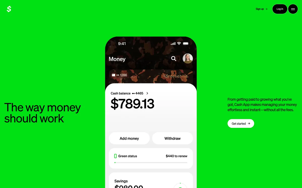 Screenshot: Cash App Card homepage