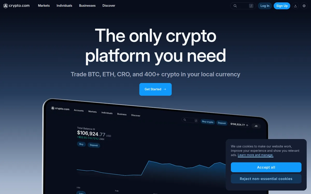 Screenshot: Crypto.com Visa Signature Credit Card homepage