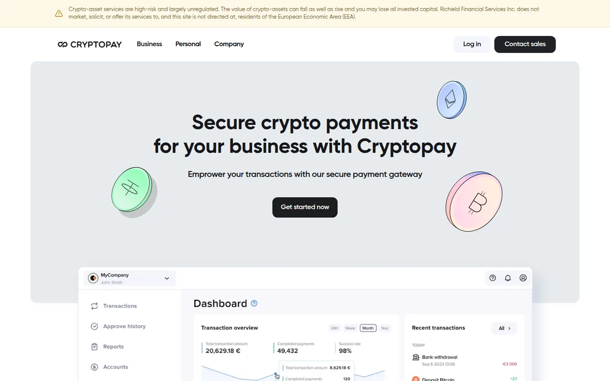 Screenshot: C.Pay (Cryptopay) homepage