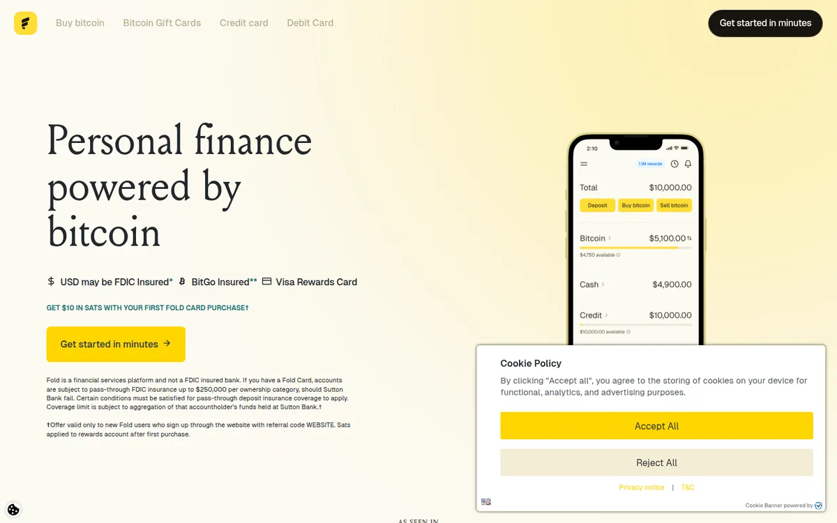 Screenshot: Fold Bitcoin Debit Card homepage