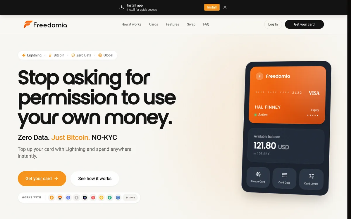Screenshot: Freedomia homepage