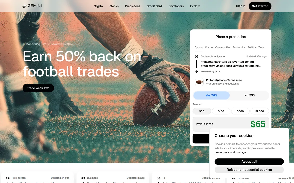 Screenshot: Gemini Credit Card homepage