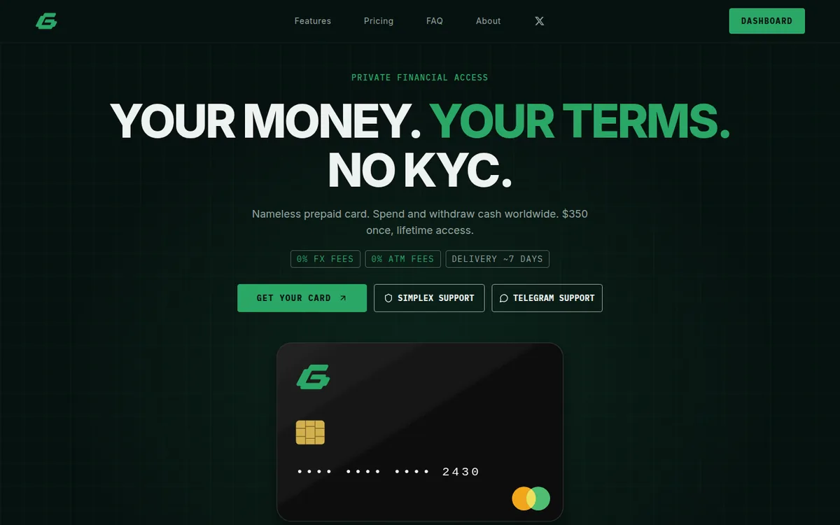Screenshot: Goblin Card homepage