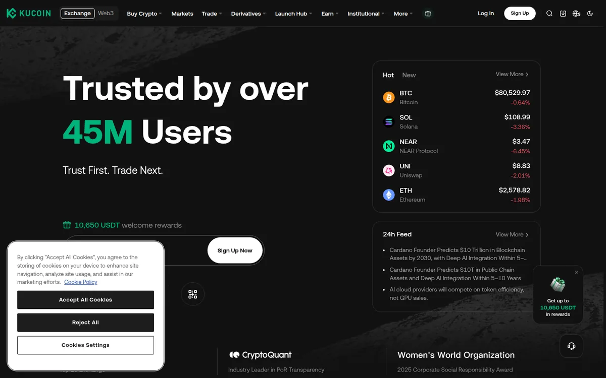 Screenshot: KuCard homepage