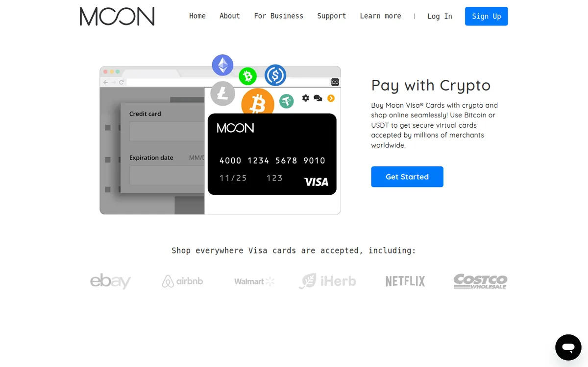 Screenshot: Moon homepage