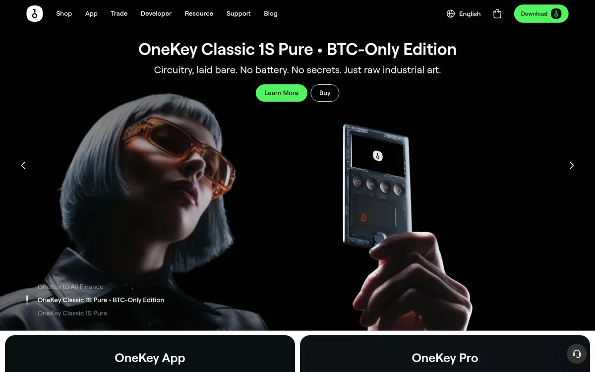 Screenshot: OneKey Card homepage