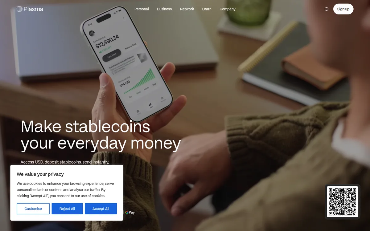 Screenshot: Plasma One homepage