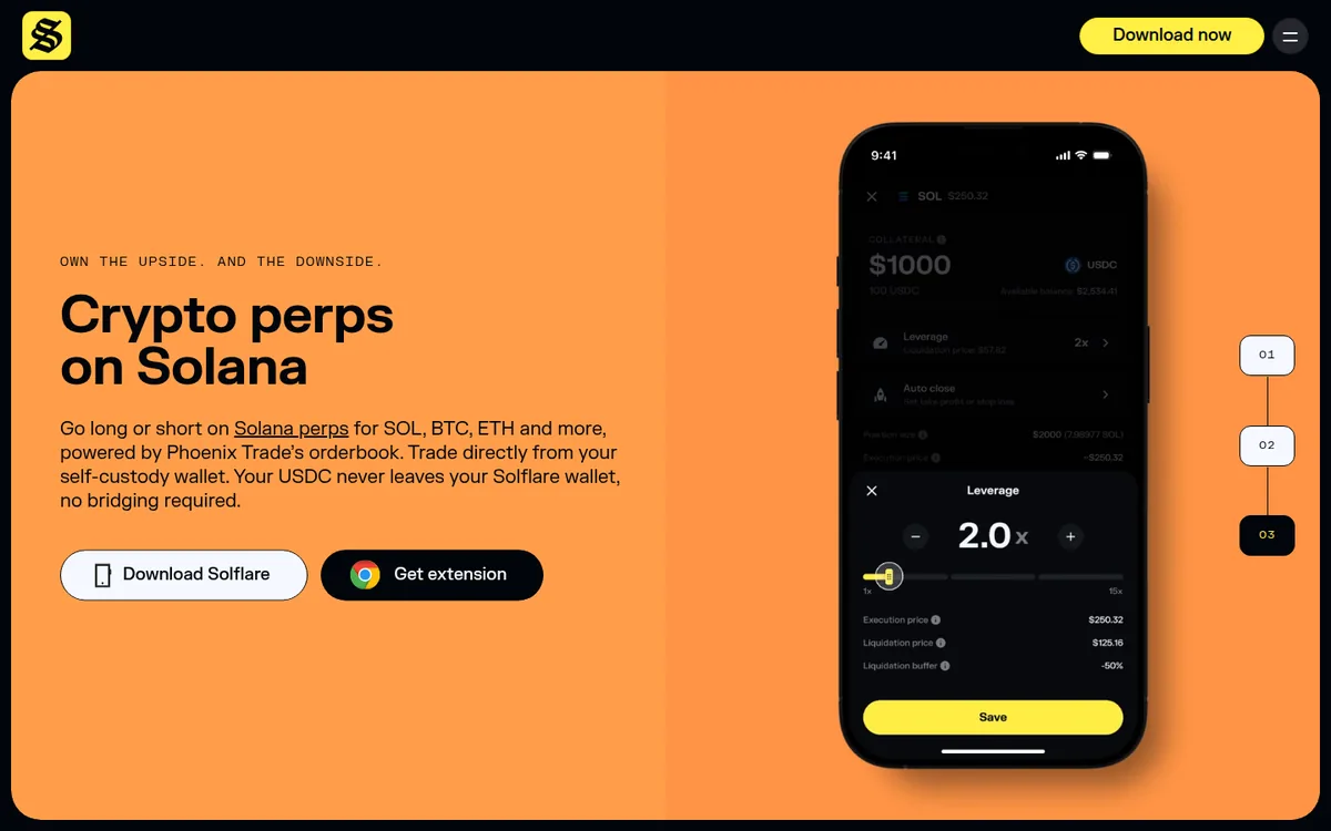 Screenshot: Solflare Card homepage