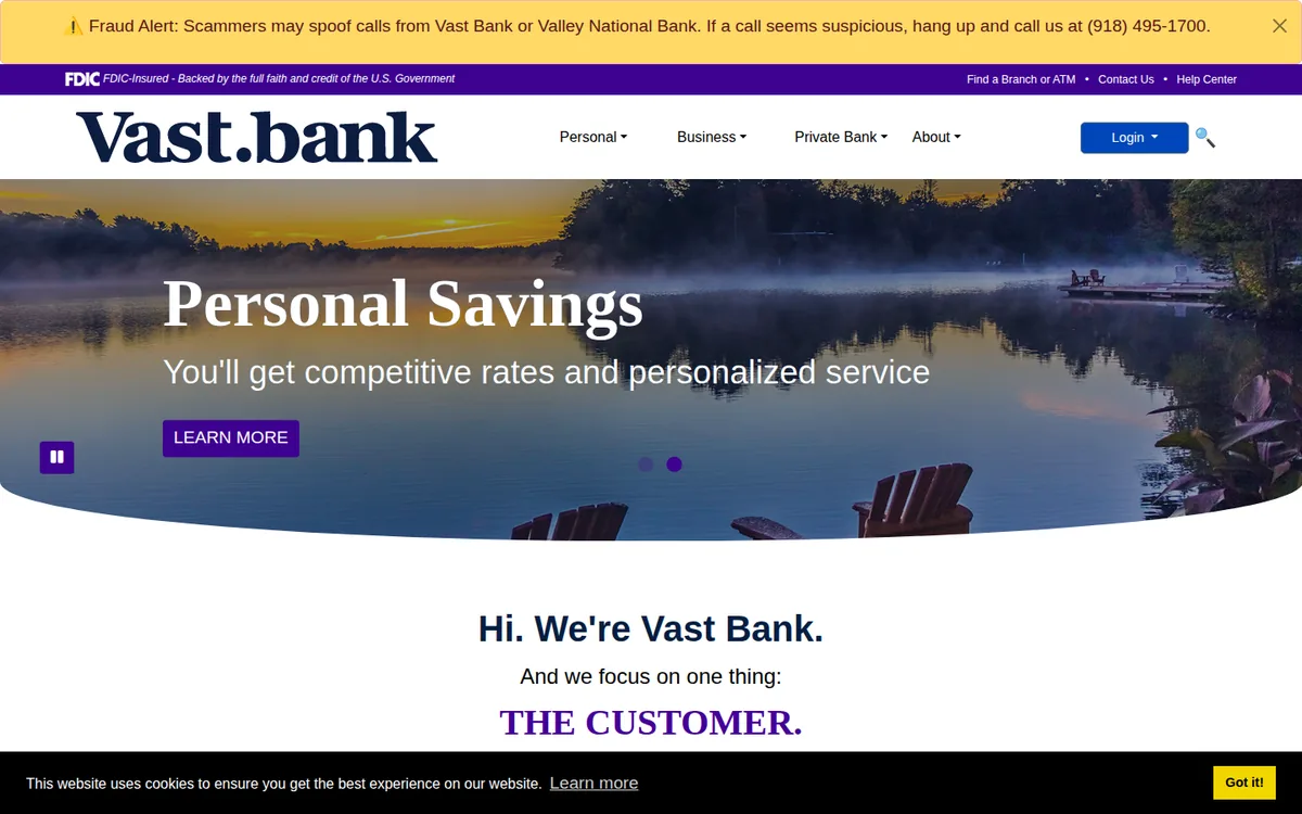 Screenshot: Vast Bank Crypto homepage