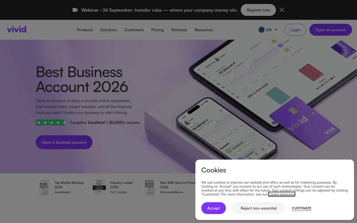 Screenshot: Vivid Money homepage