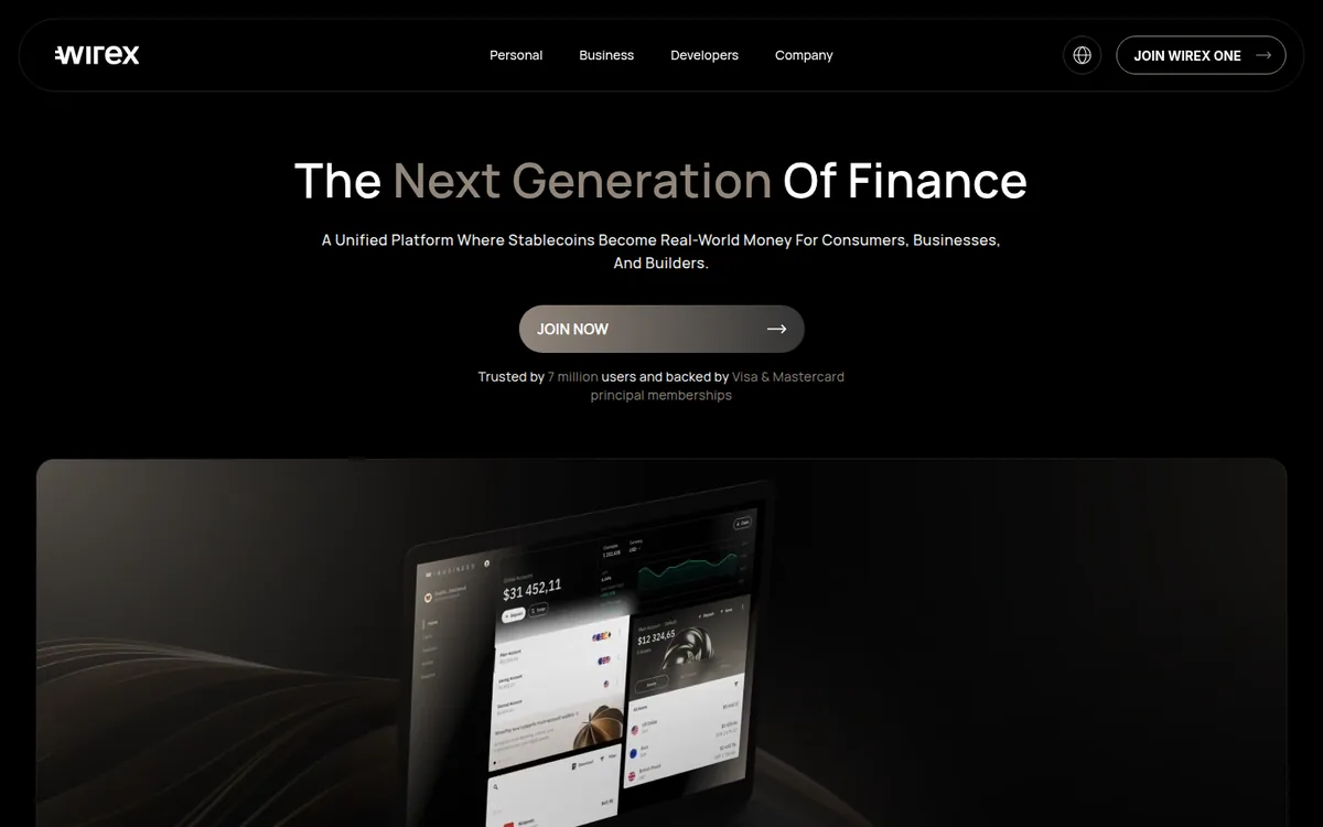 Screenshot: Wirex homepage