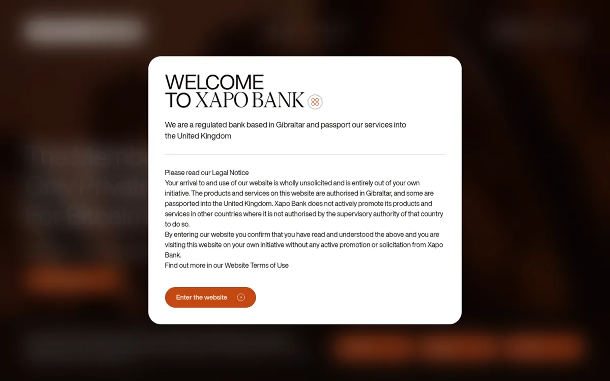 Screenshot: Xapo Bank homepage