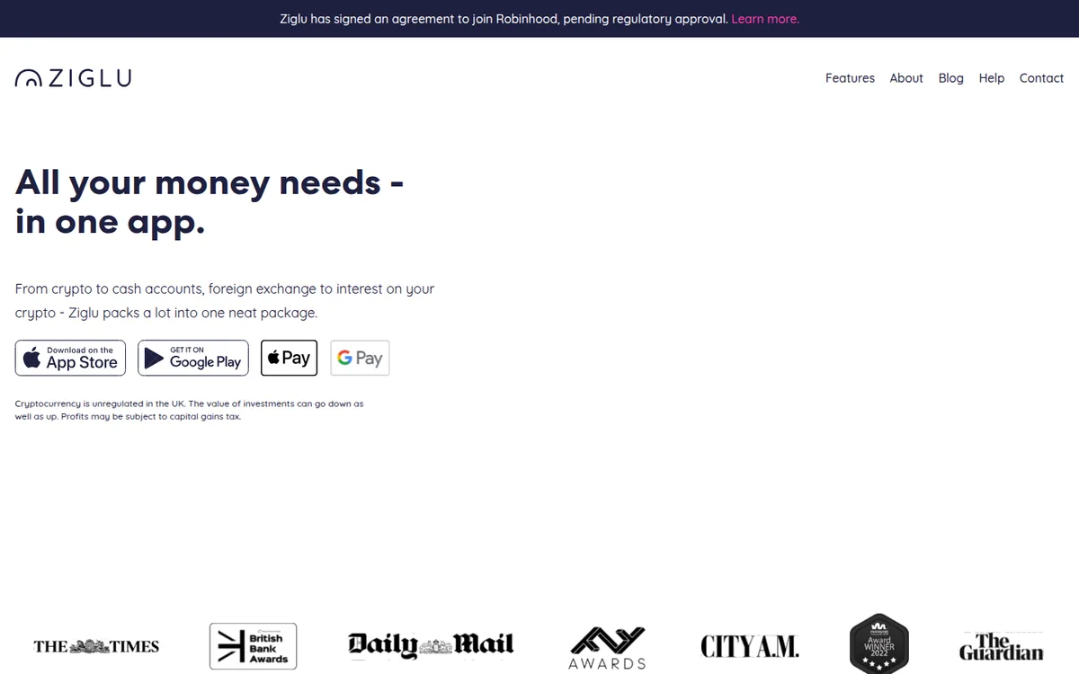 Screenshot: Ziglu homepage